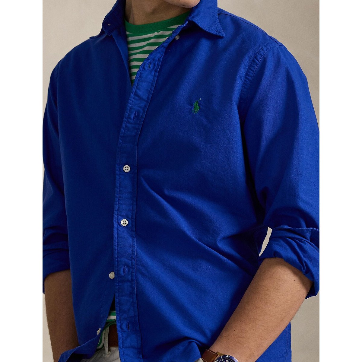  Chemise Oxford cintrée teinte en pièce bleu royal, POLO RALPH LAUREN