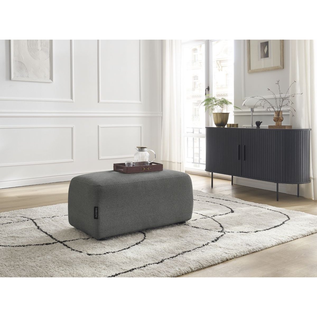 Pouf tissu chiné, ATILLA gris foncé, BOBOCHIC