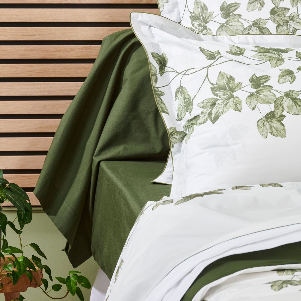 Drap Housse Percale De Coton - LIERRE kaki, TRADITION DES VOSGES
