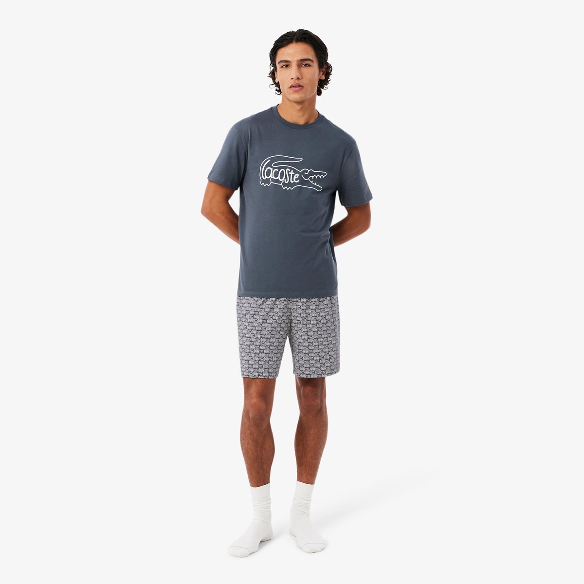 Pyjashort en jersey imprimé crocodiles gris-2si, LACOSTE