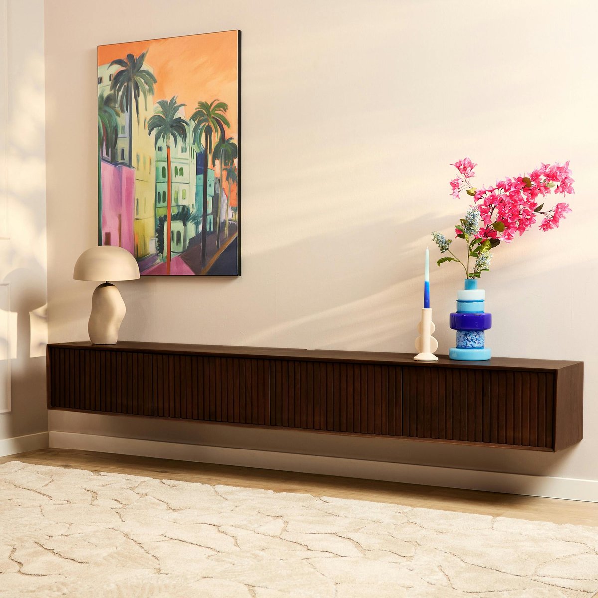 Meuble TV suspendu 240 cm 4 portes CORTINA marron, PIER IMPORT