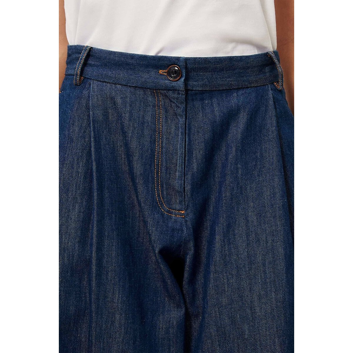 Pantaloni in denim a gamba larga con abbottonatura sugli orli, PROVENLOR denim, SESSUN