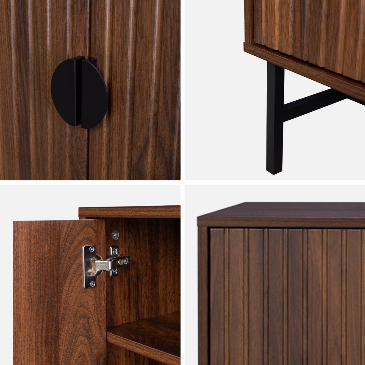 Meuble TV décor bois rainuré 4 portes 157,5cm BAZALT bois foncé, SWEEEK