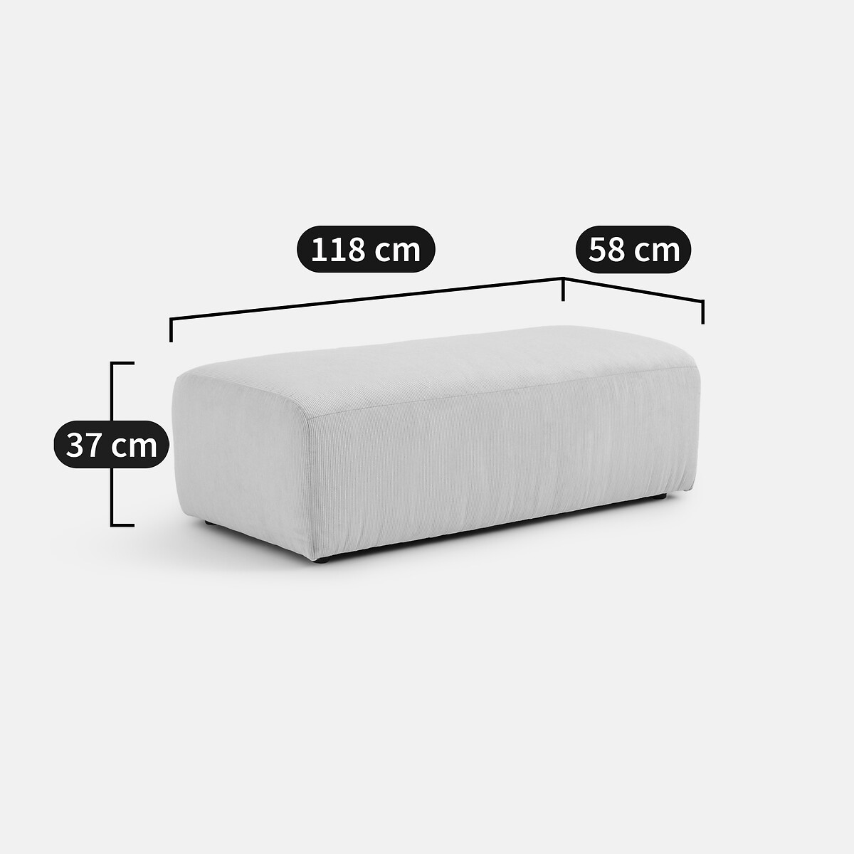 Pouf XL, en velours côtelé XL, LIORA ecru, LA REDOUTE INTERIEURS