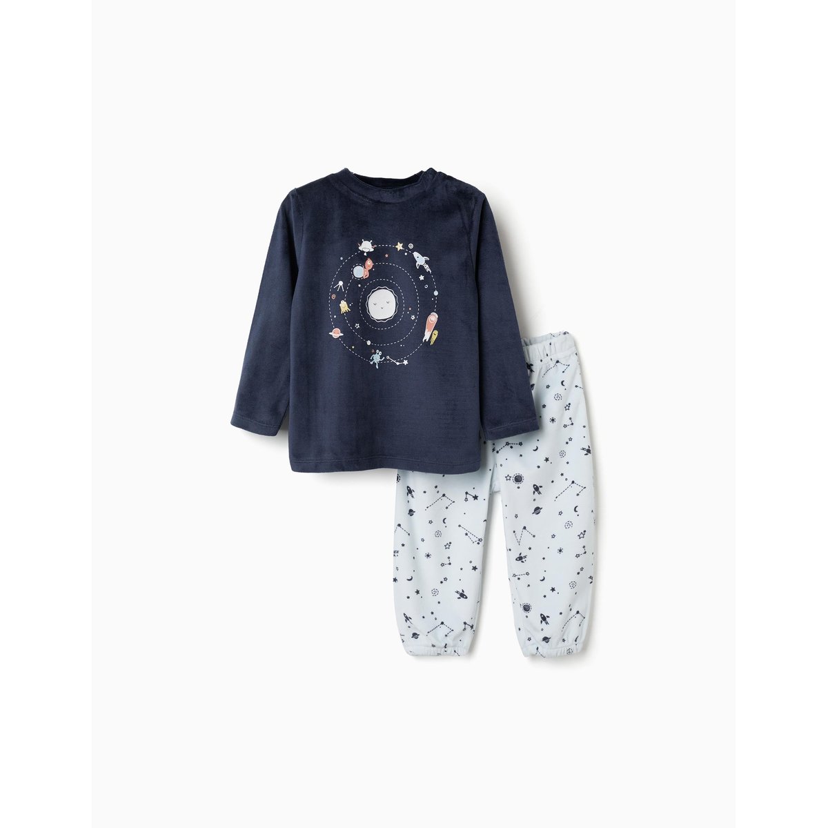 Pyjama en velours avec imprimé espace qui brille dans le noir bleu foncé, ZIPPY