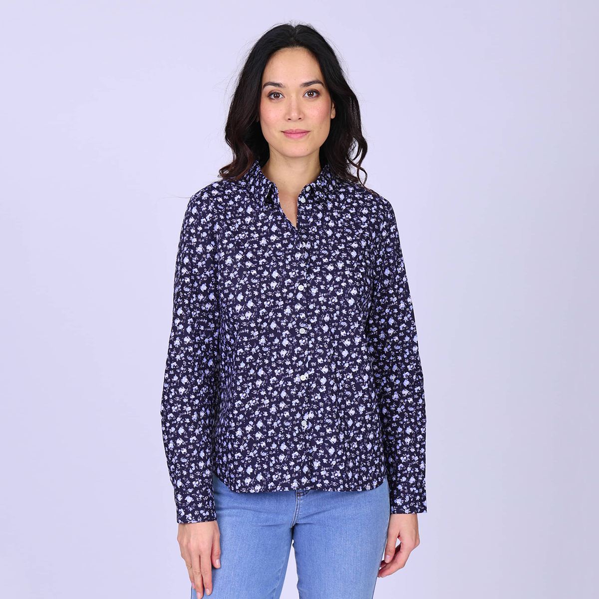 Chemise imprimée Émilia bleu marine, MISE AU GREEN