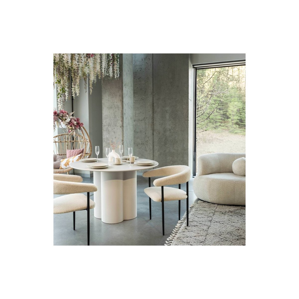 Table à manger ronde collection COLONA en bois gris beige, RECOLLECTION