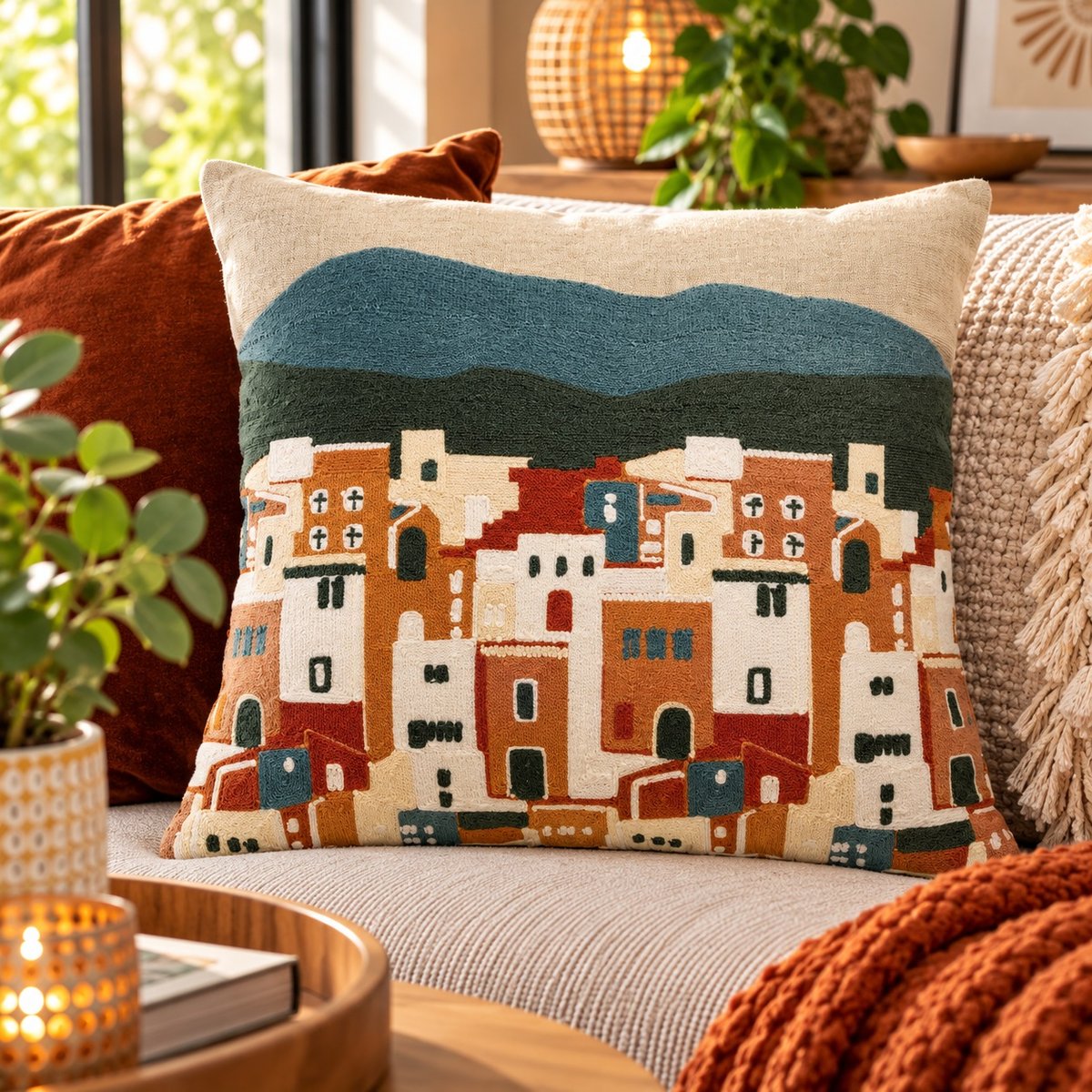 Coussin brodé Échappée Nomade multico, EDEN