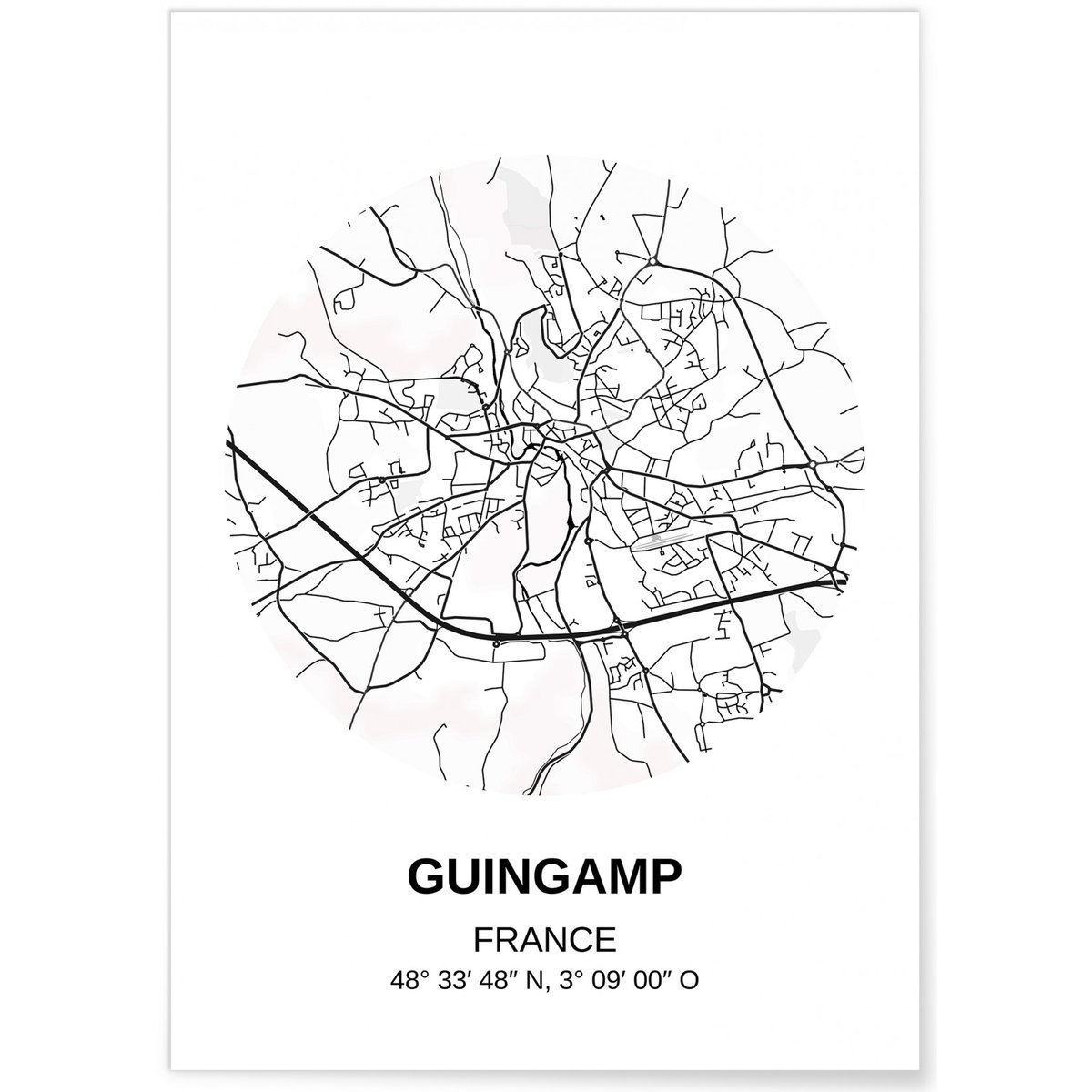 Affiche Carte Guingamp blanc, L'AFFICHERIE