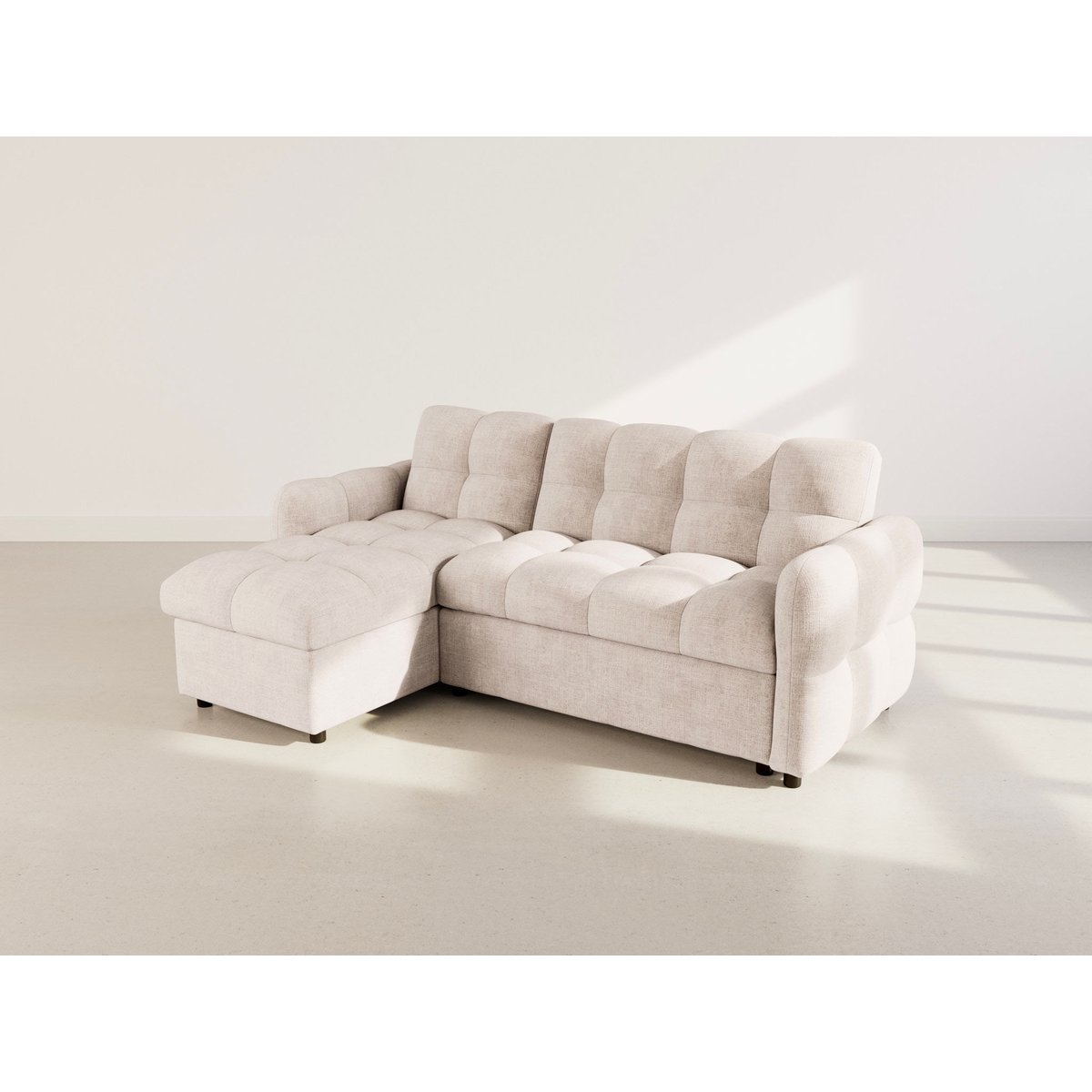 Canapé d'angle convertible velours texturé, OCTAVE beige, BEST MOBILIER