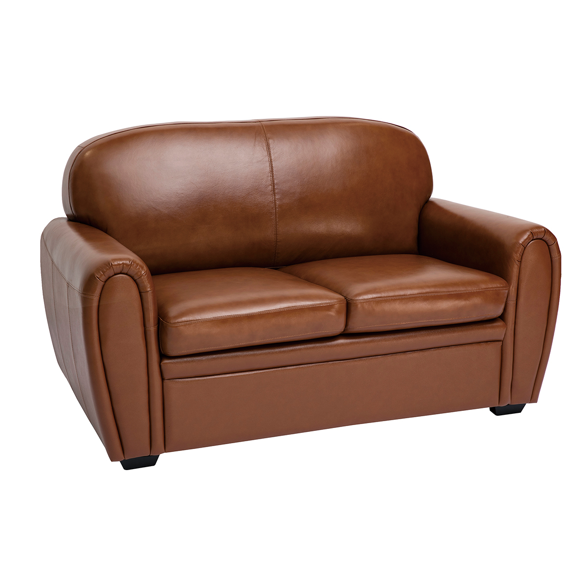 Canapé cuir vintage 2 places marron et bois noir CLUB marron, MILIBOO