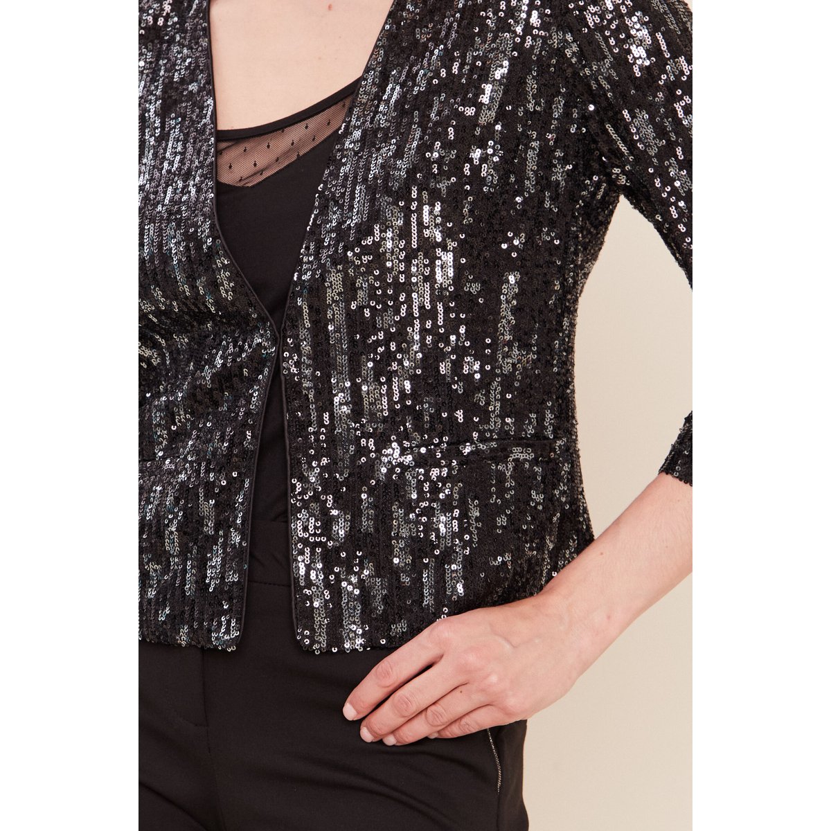 Veste ajustée courte à sequins gris foncé, BREAL