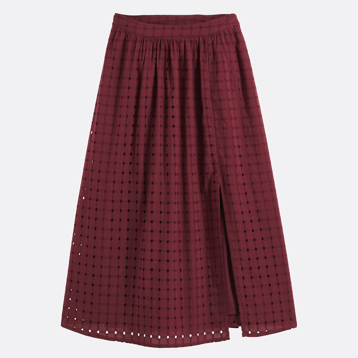 Jupe midi évasée en broderie anglaise marron, LA REDOUTE COLLECTIONS