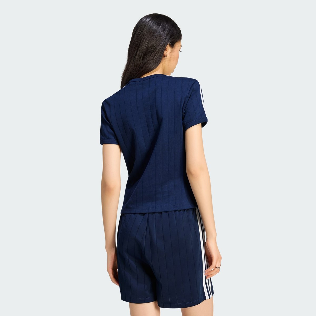 T-Shirt Slim Manches Courtes Fines Rayures T-Shirt Slim Manches Courtes Fines Rayures night indigo / white / grey two, adidas Originals