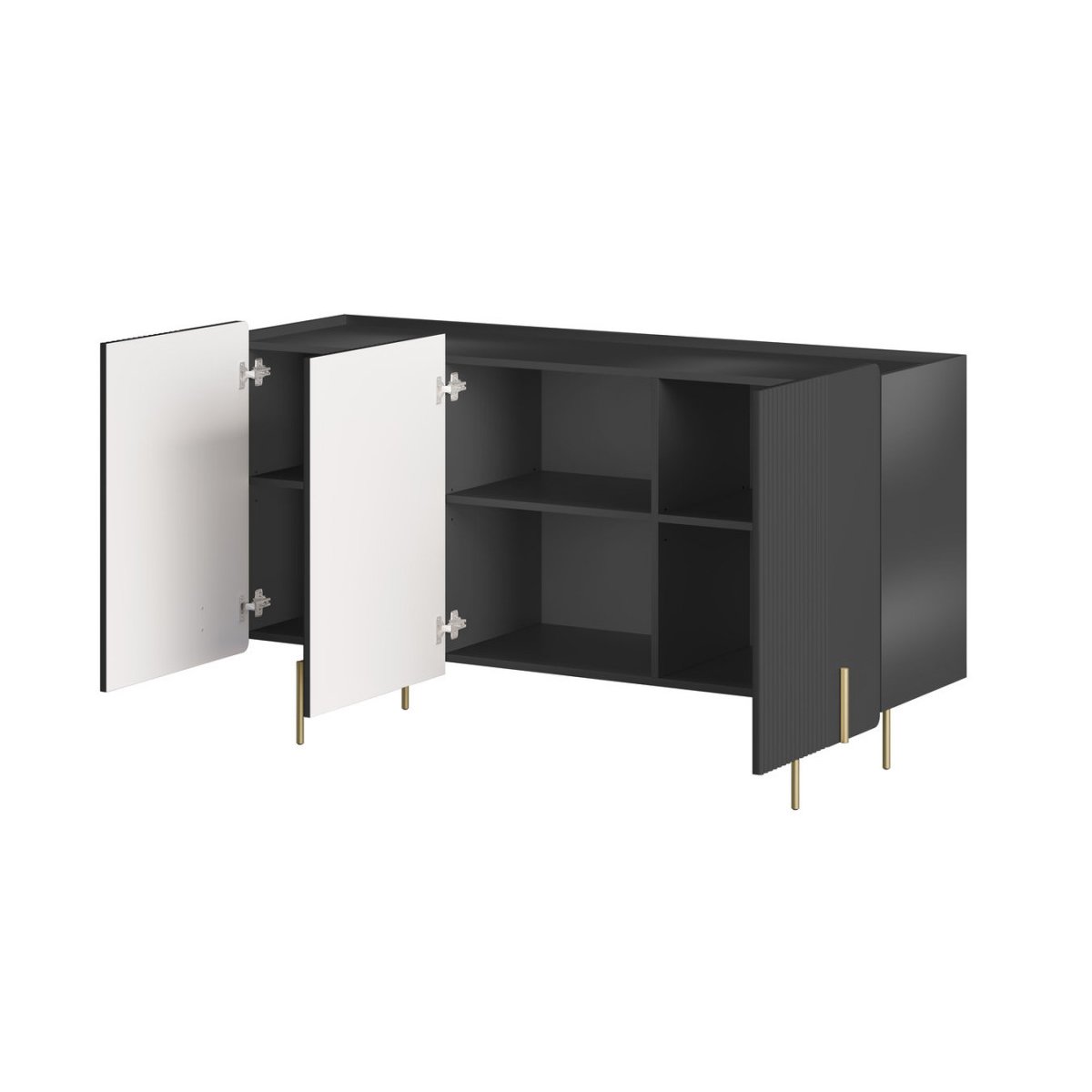 Buffet bas en panneaux de particules et MDF 4 portes 150 cm, MATHILDE noir, BOBOCHIC