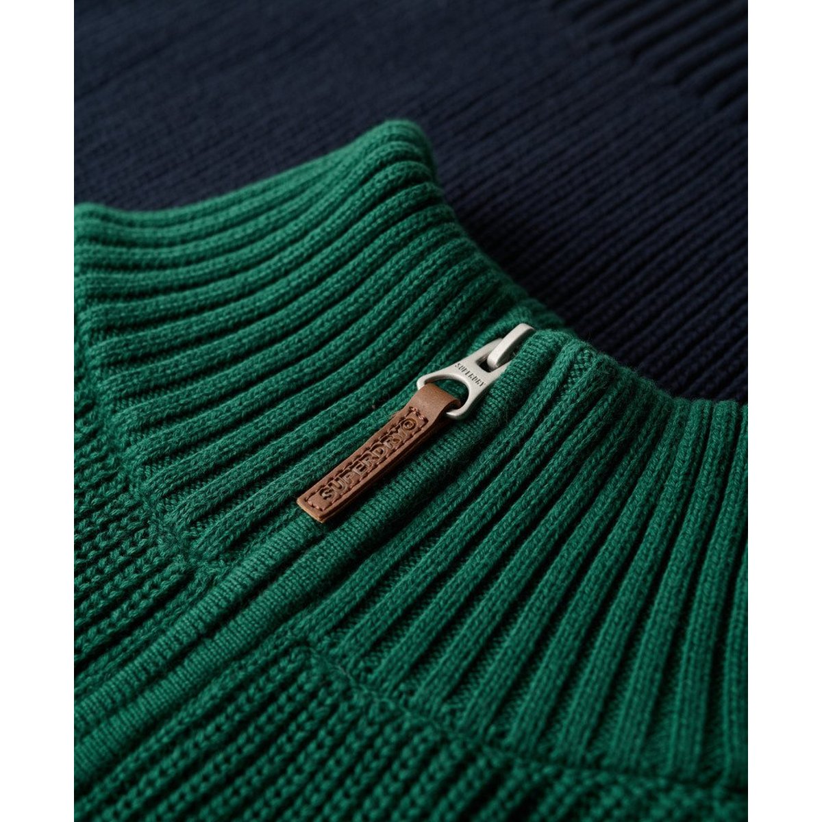 Pull oversize rayé en coton à col zippé Classic bleu marine/vert, SUPERDRY