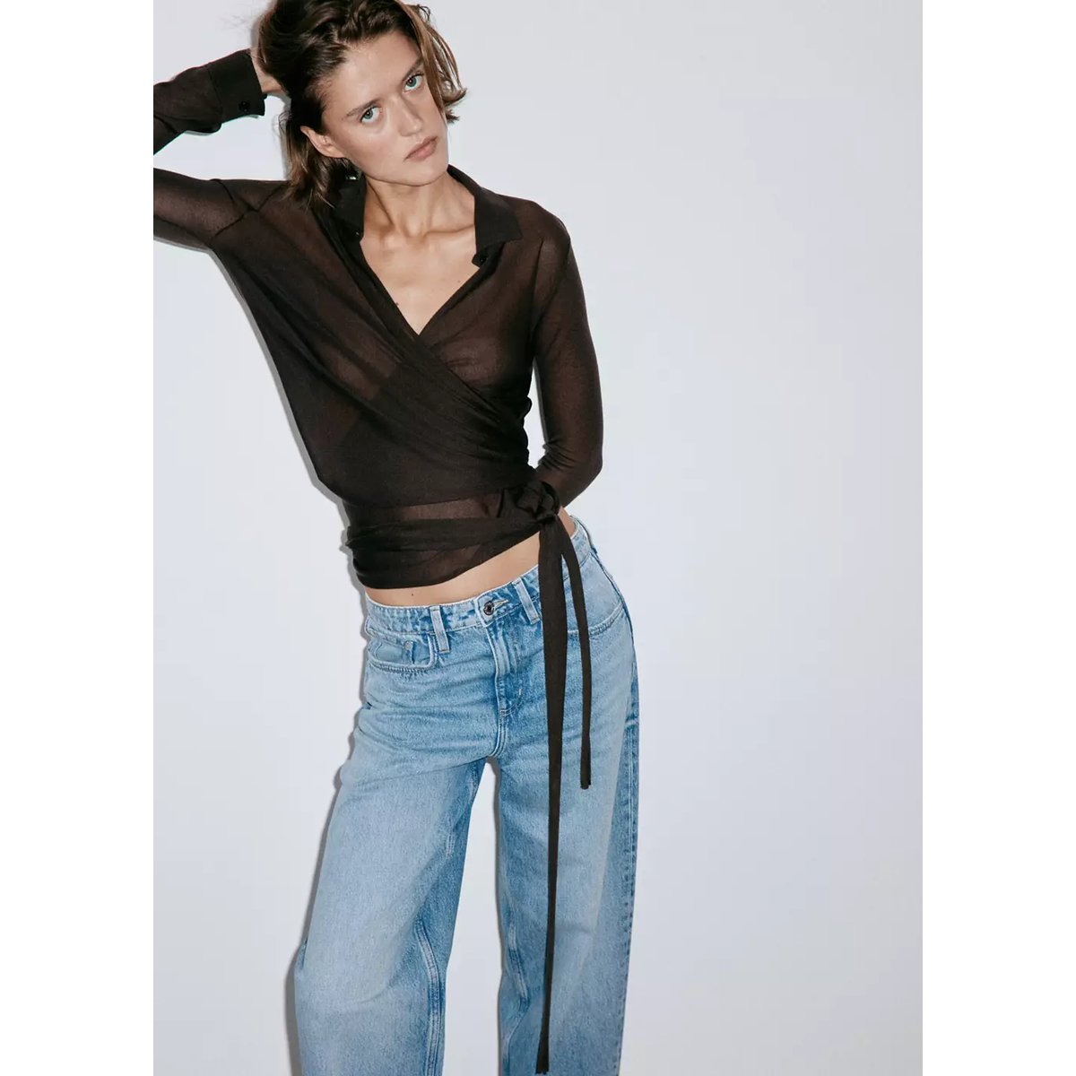 Jean balloon taille haute bleu moyen, MANGO