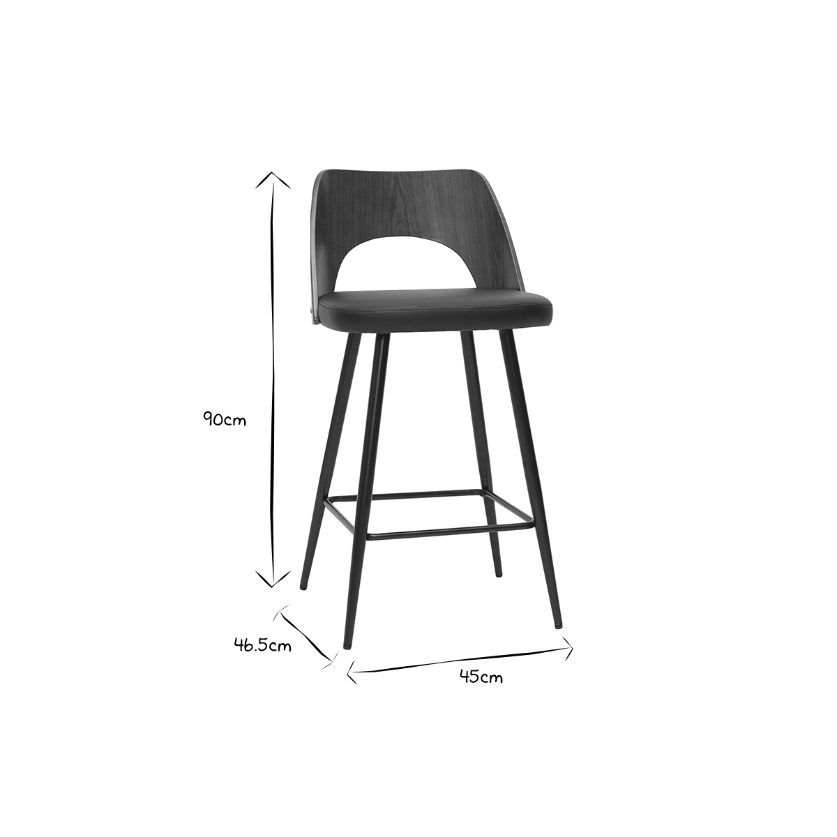 Tabourets de bar design H66.5 (lot de 2) FALCOM noyer / noir, MILIBOO