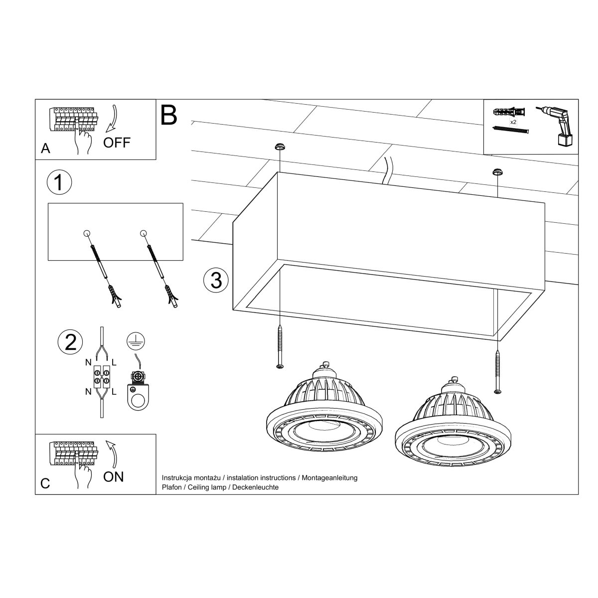 Plafonnier Béton Gris GU10/ES111 2 Quatro gris, EDEN