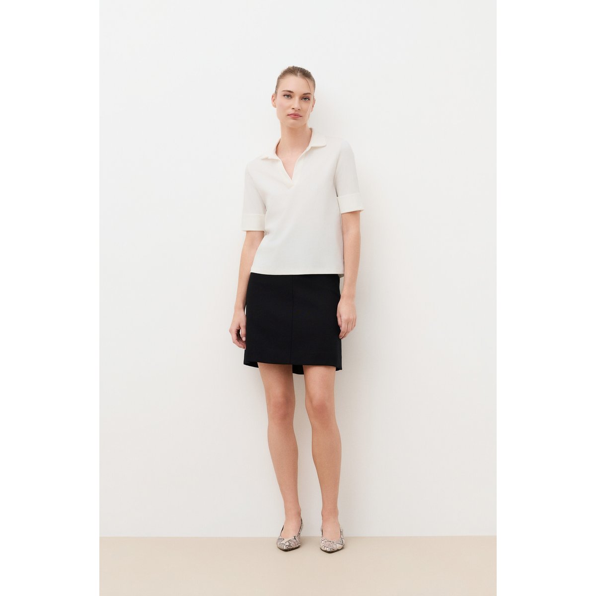 Tshirt coupe droite col chemise TMURCIA ecru, CAROLL