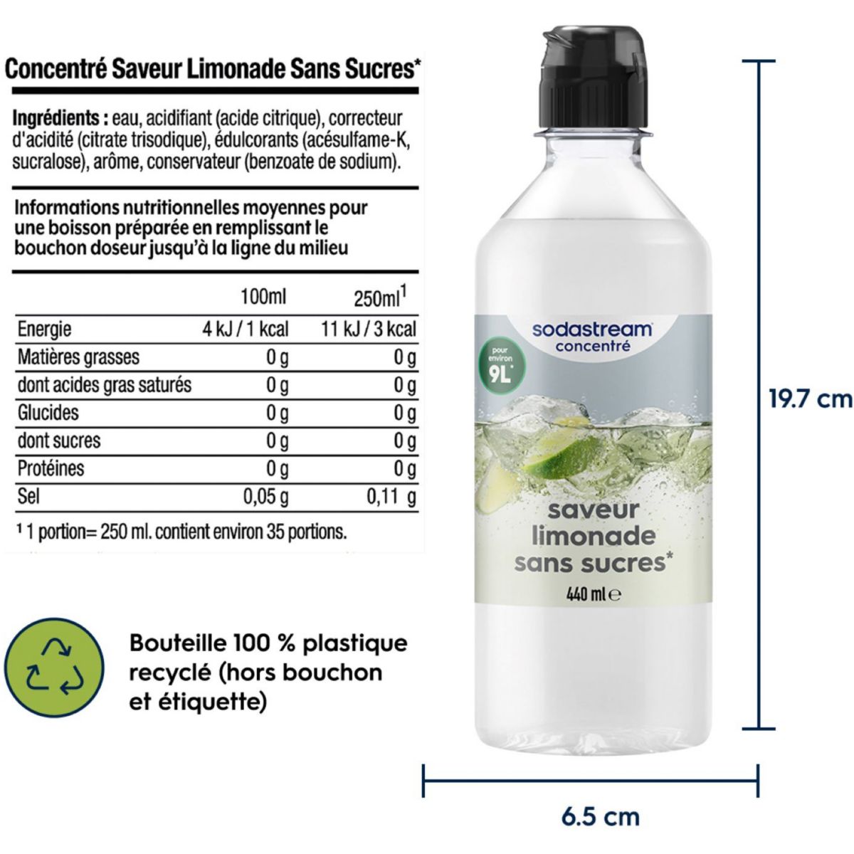 Concentré LIMONADE SANS SUCRES 440ml couleur unique, SODASTREAM