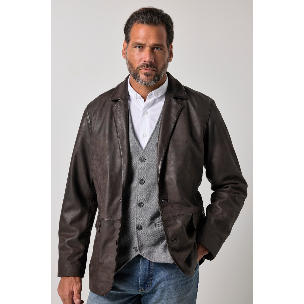 Veste en cuir d'agneau nappa marron foncé, JP1880