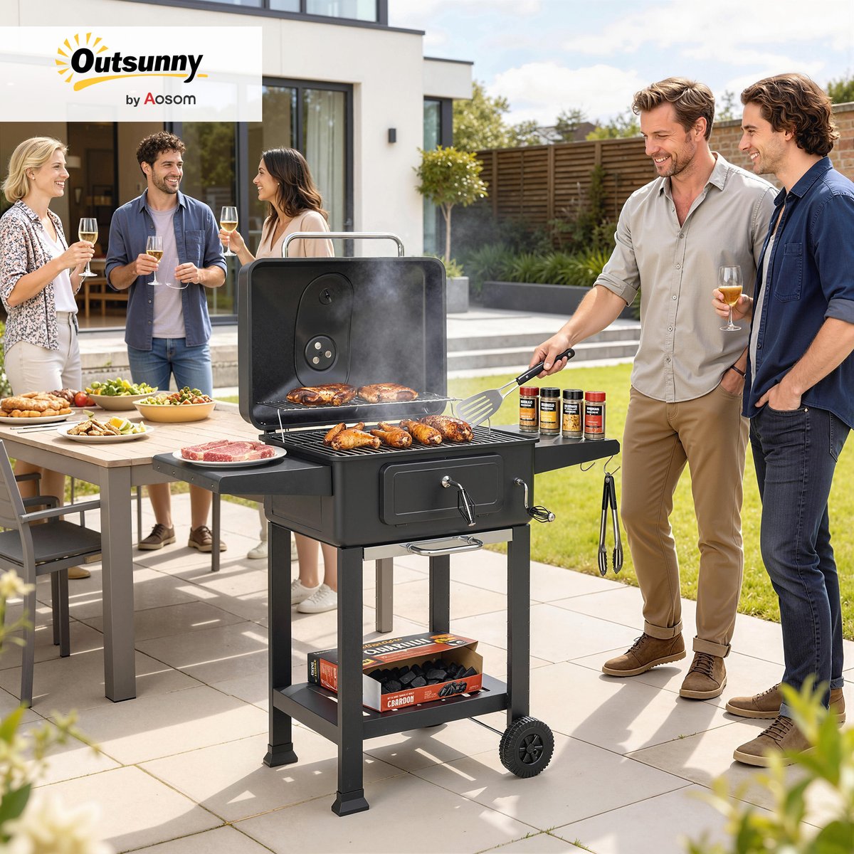 Barbecue au charbon de bois Métal Noir noir, OUTSUNNY