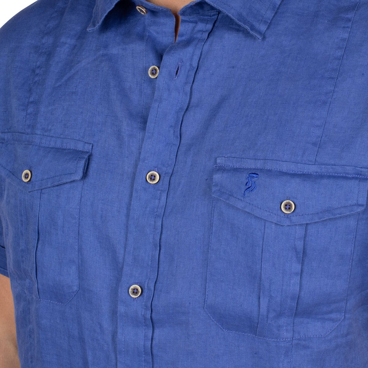 Chemise en lin manches courtes indigo, SHILTON