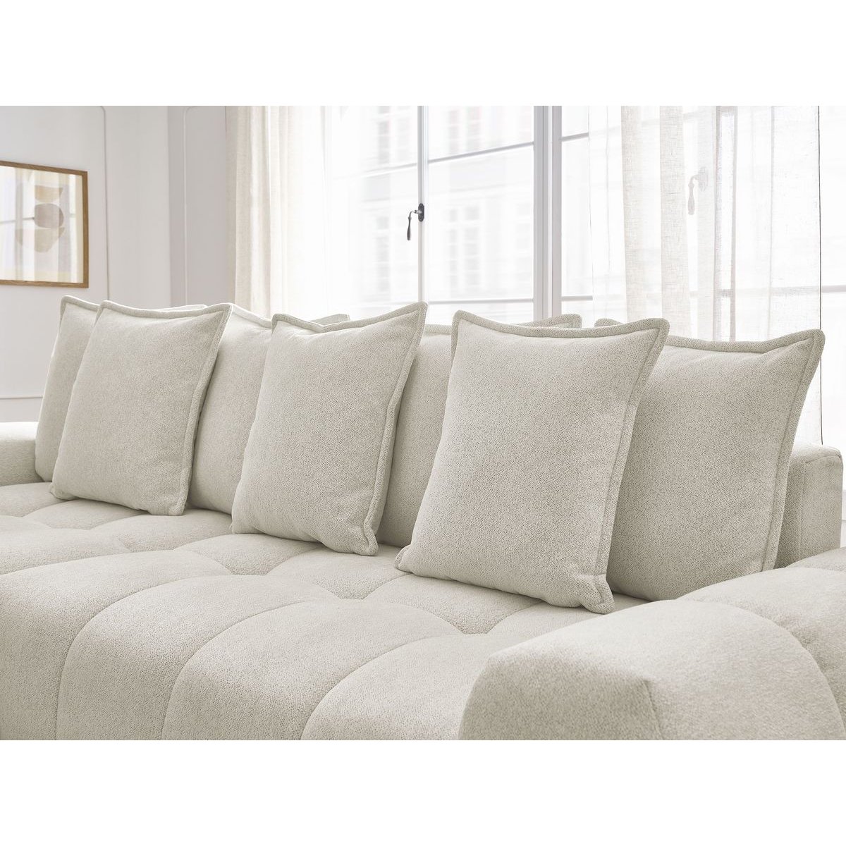 Canapé d'angle convertible 3 places en tissu chiné, EVEREST blanc, BOBOCHIC