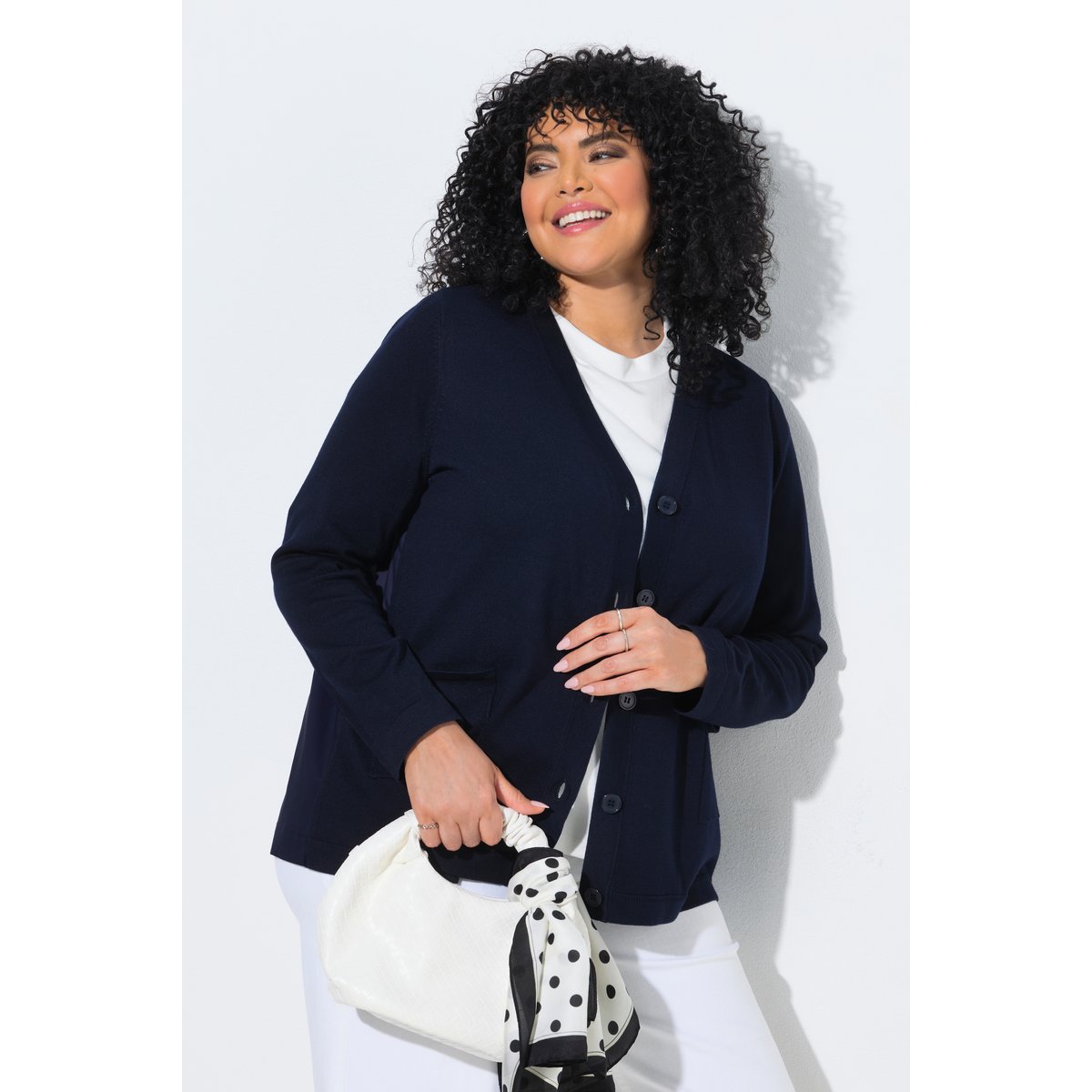 Cardigan avec empiècement en popeline marine, ULLA POPKEN