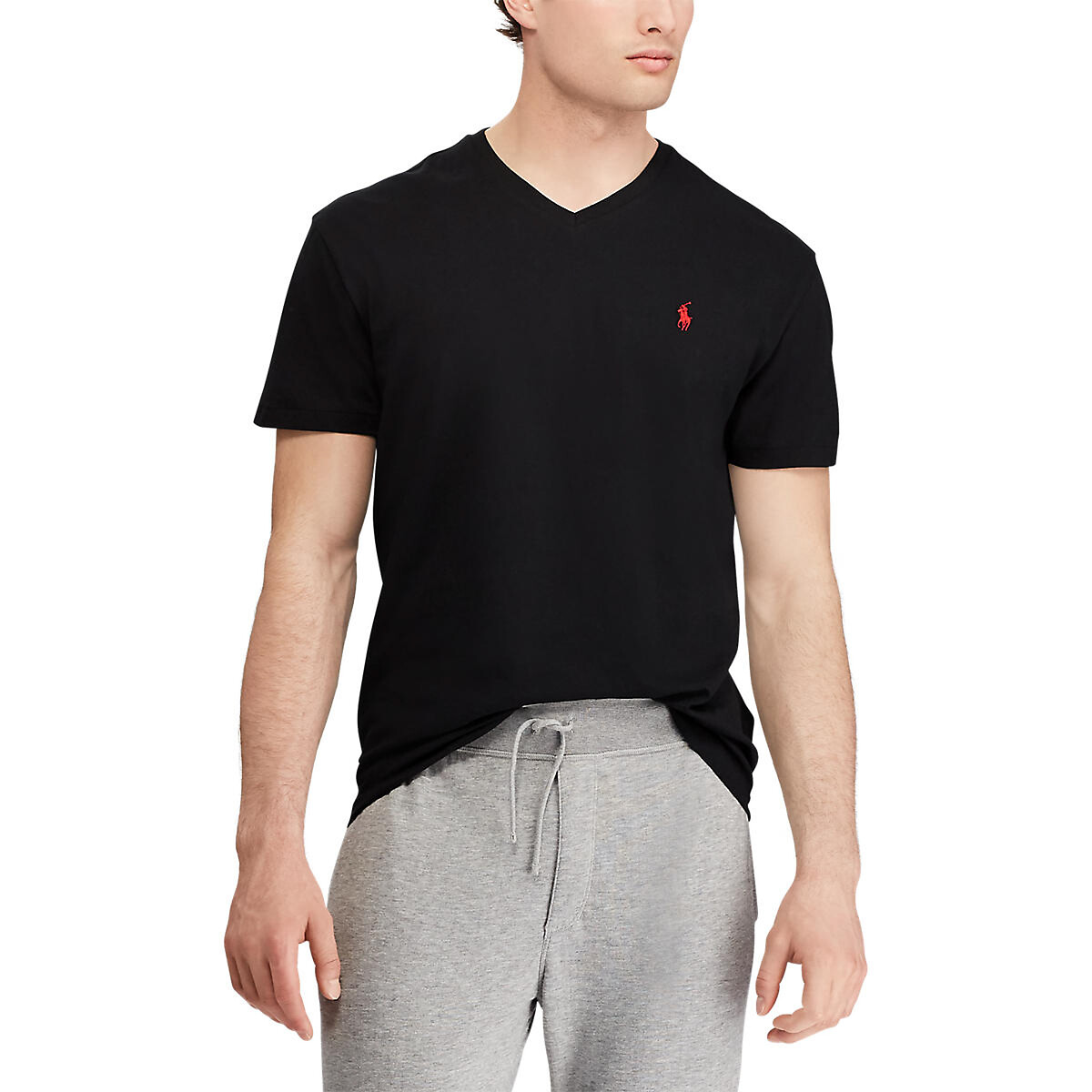 T-shirt col V en jersey de coton noir, POLO RALPH LAUREN