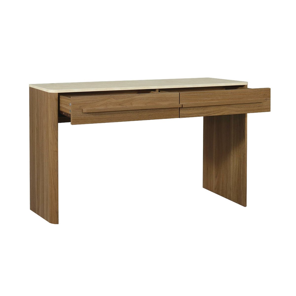 Console décor bois et effet travertin 2 tiroirs 120cm ARETHA noyer, SWEEEK