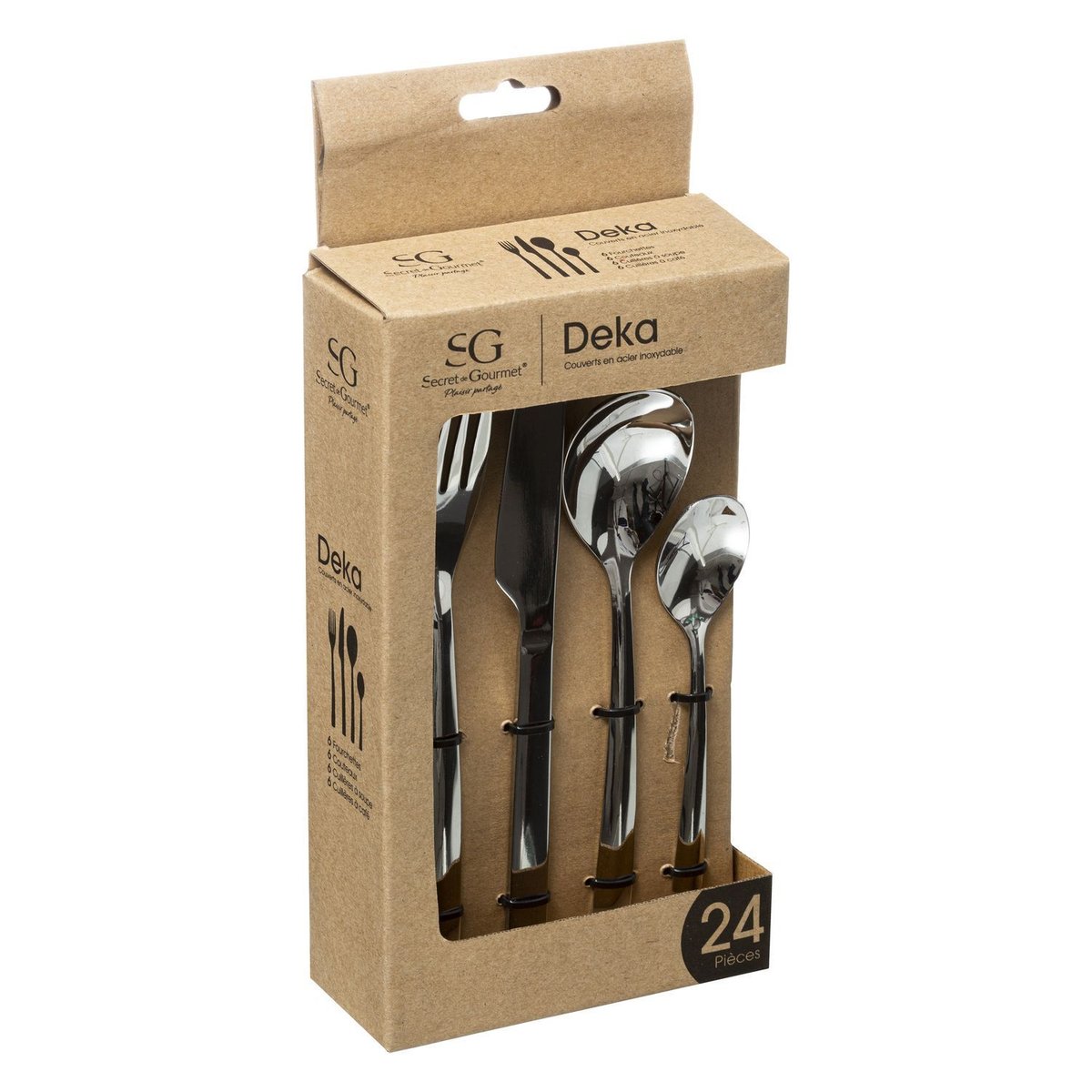 Lot de 2 ménagères 24 pièces en acier inoxydable DEKA argent, TOILINUX