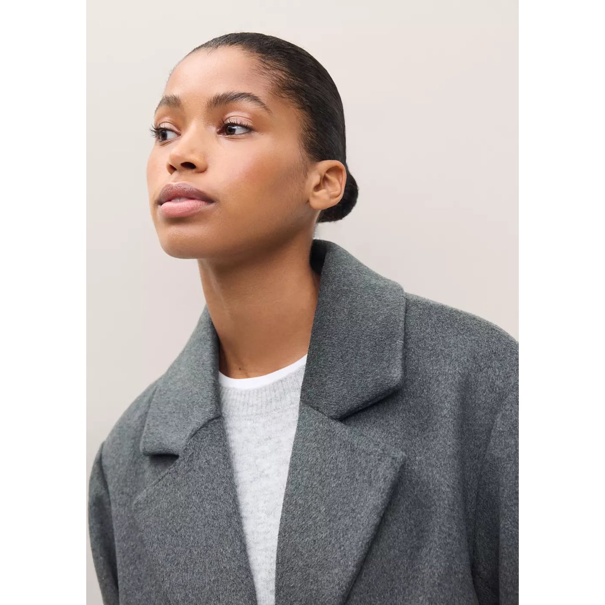 Manteau long en laine gris chiné moyen, MANGO TEEN