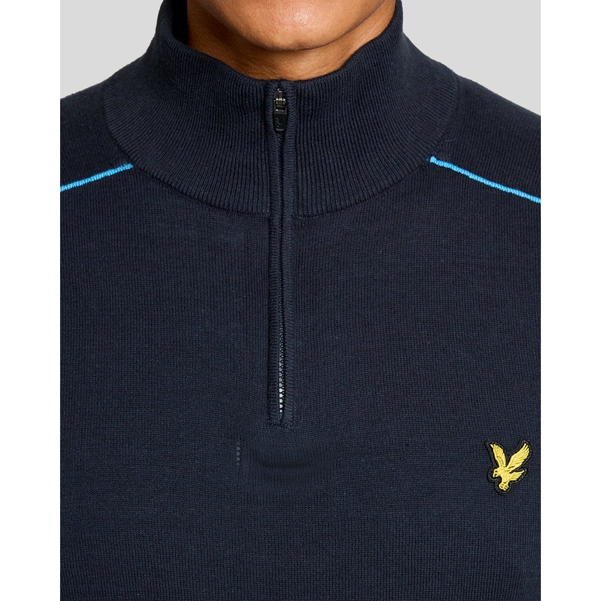 Pull camionneur à liserés zippé bleu foncé marine, LYLE & SCOTT