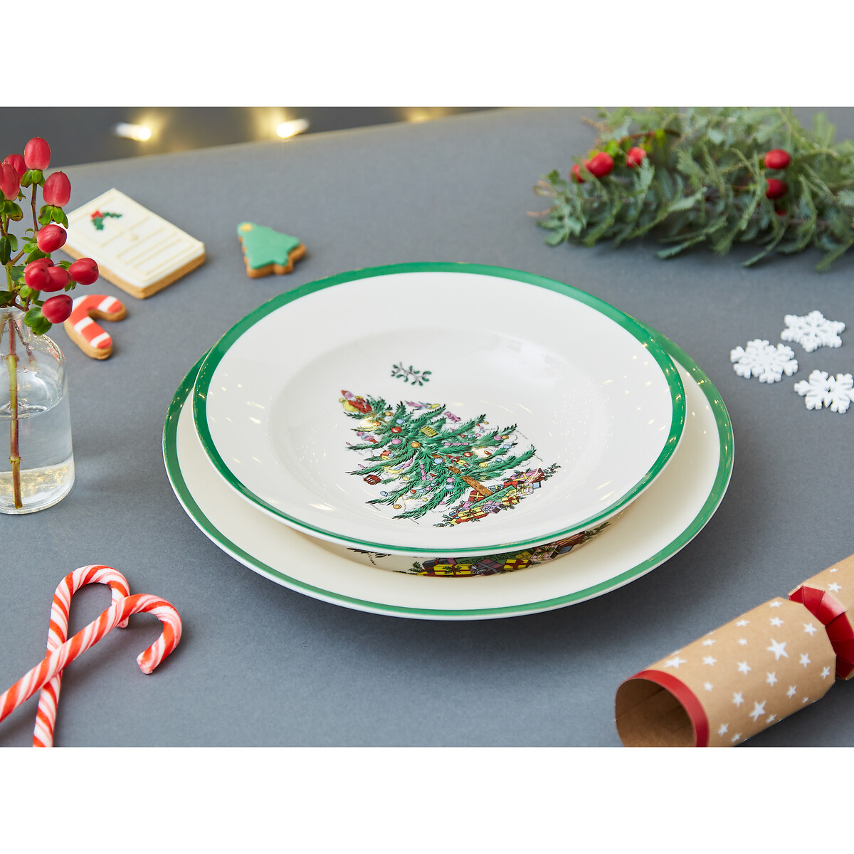 Set of 4 Christmas Tree Soup Plates white, SPODE