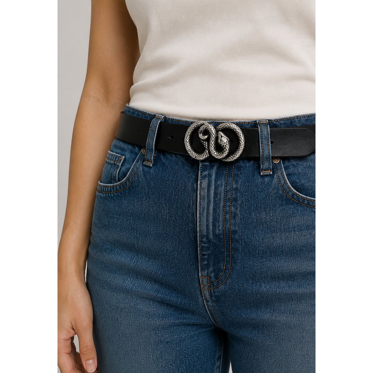 Ceinture basal femme en cuir à boucle serpent BASAL noir, DEELUXE