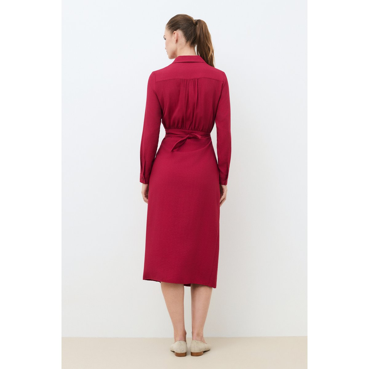 Robe longue col chemise ROSANA bordeaux, CAROLL