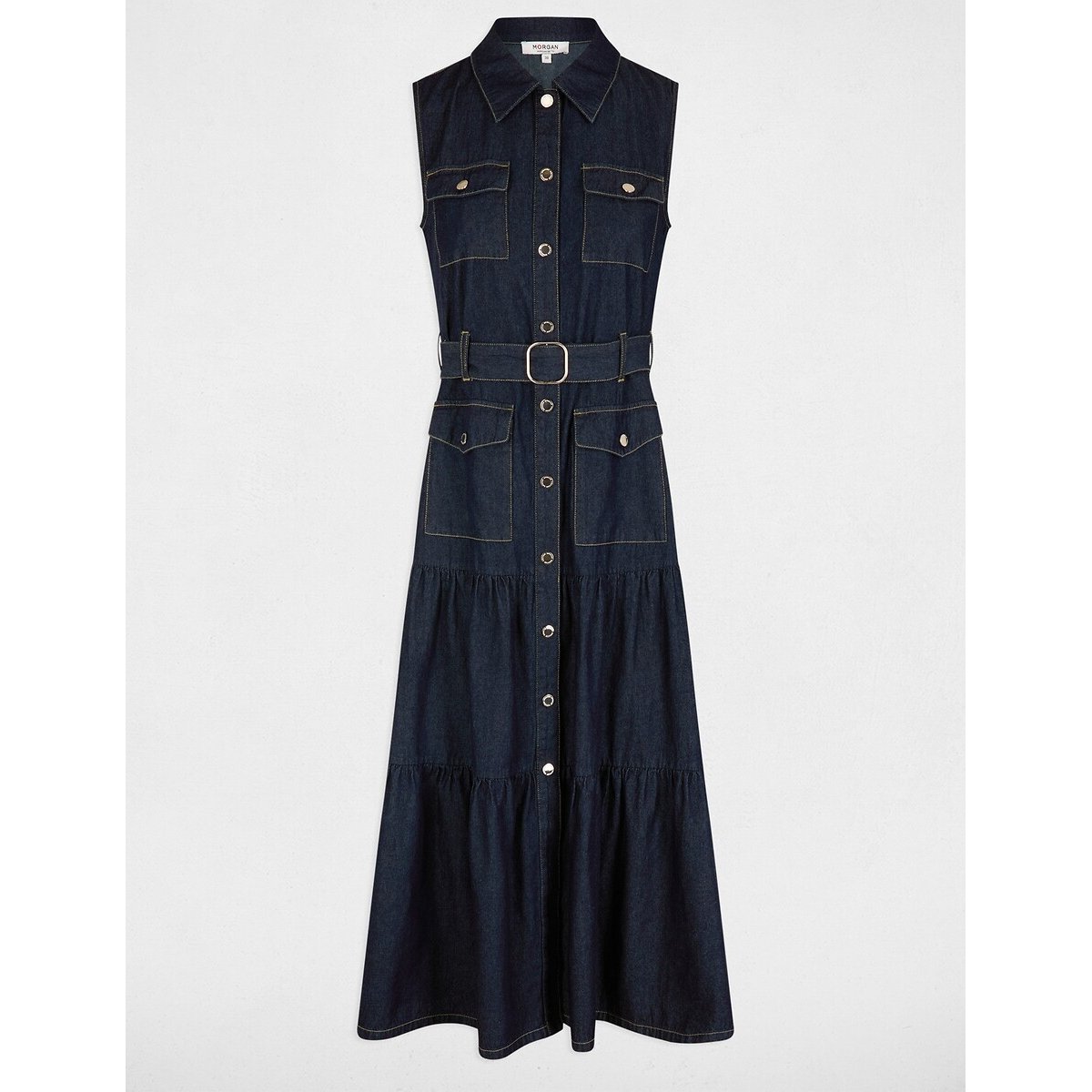 Robe longue droite en jean bleu, MORGAN