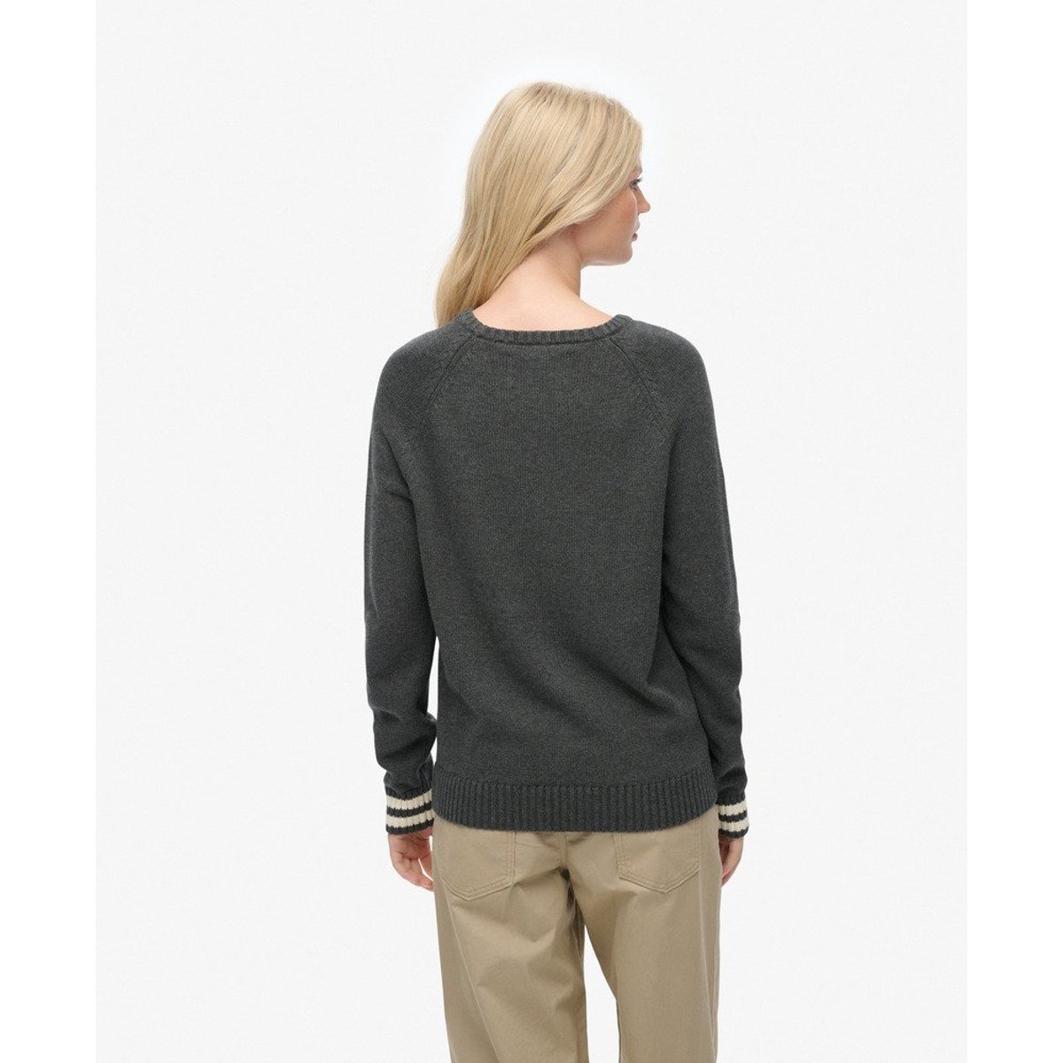Pull en maille à motif intarsia décontracté gris chiné highland, SUPERDRY