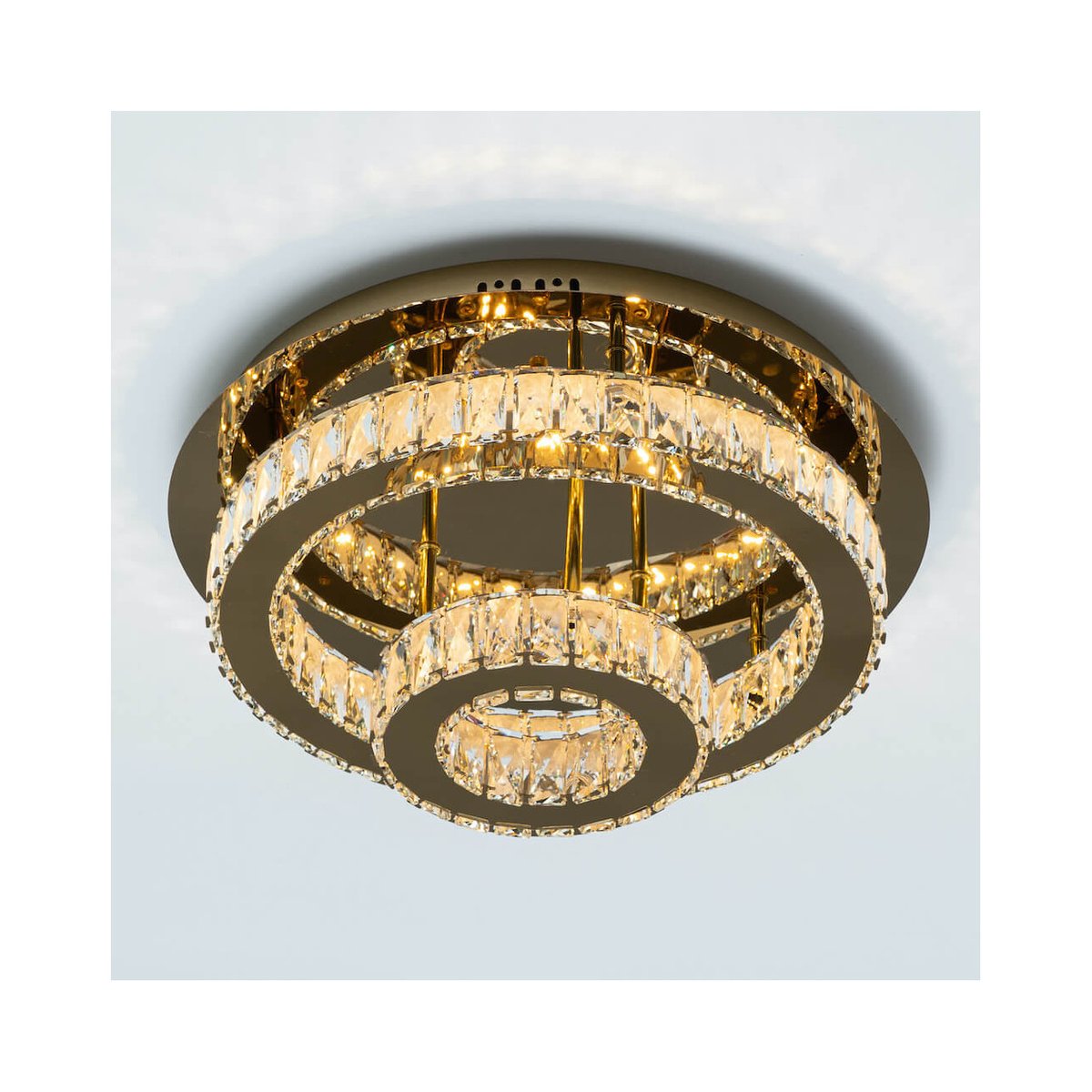 Plafonnier LED anneaux cristal - DIEZ doré / laiton, KOSILUM