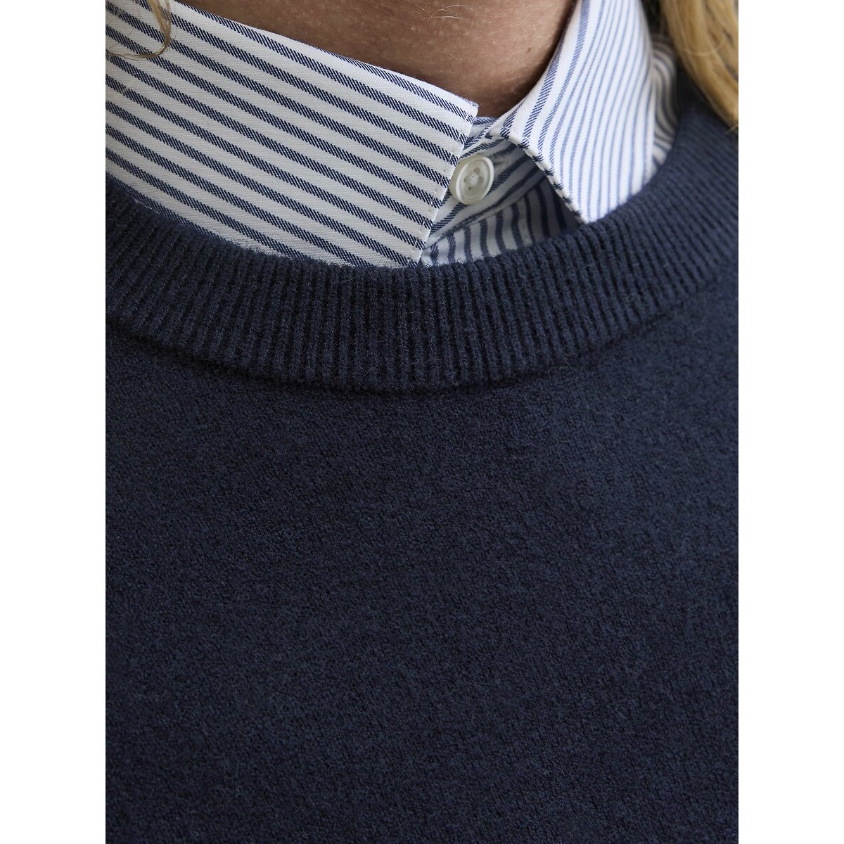 Pull col rond bleu marine, JACK & JONES