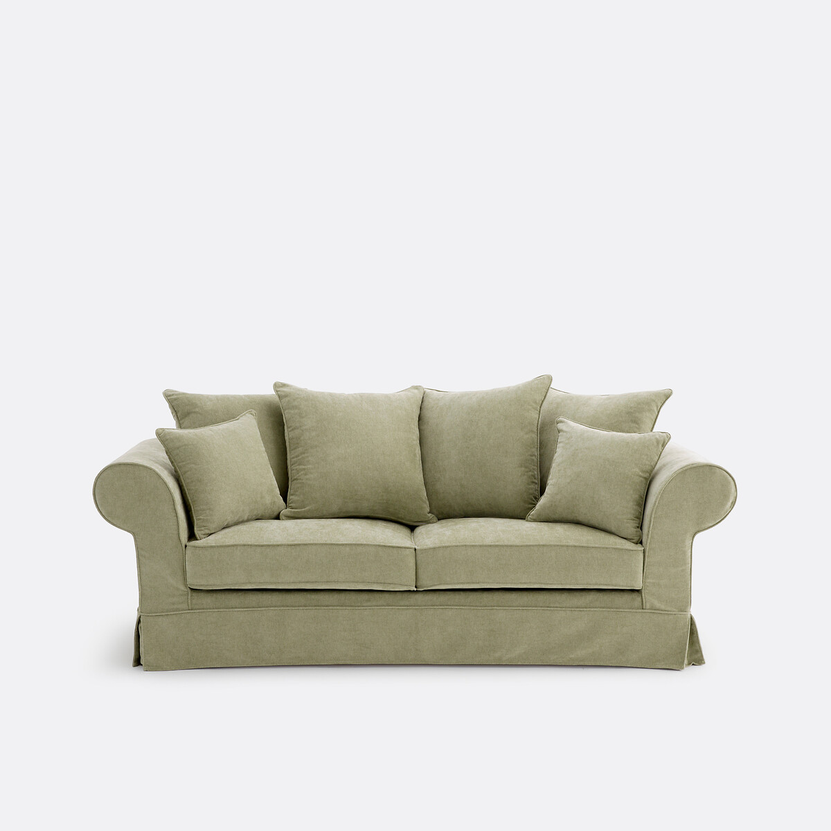 Canapé droit convertible, 2 ou 3 places, déhoussable, en polyester chiné, ADELIA eucalyptus, LA REDOUTE INTERIEURS