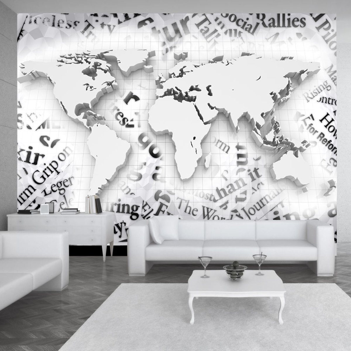 Papier peint intissé panoramique Carte du monde The world of newspapers noir, EDEN