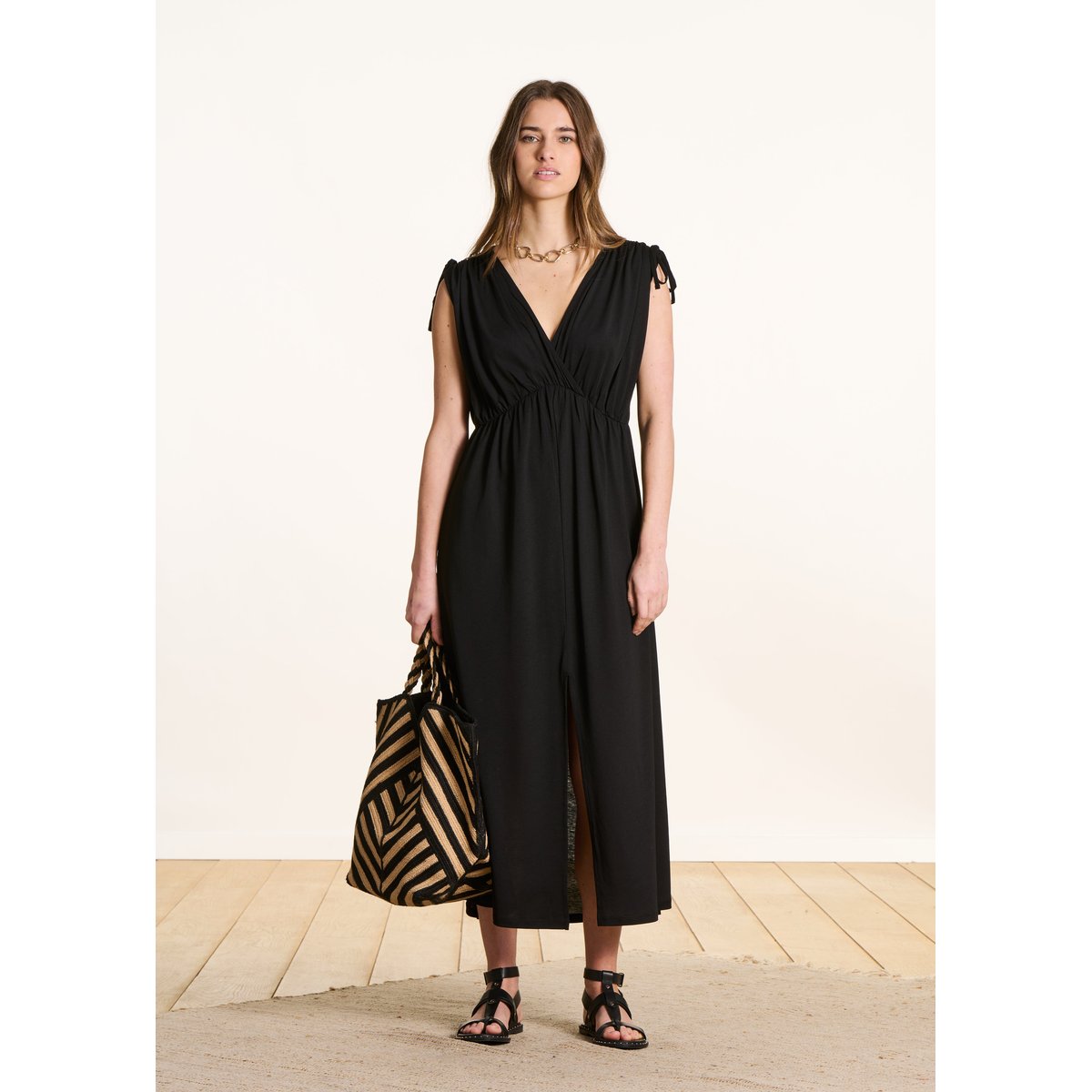 Robe longue en lyocell noir, LA FEE MARABOUTEE