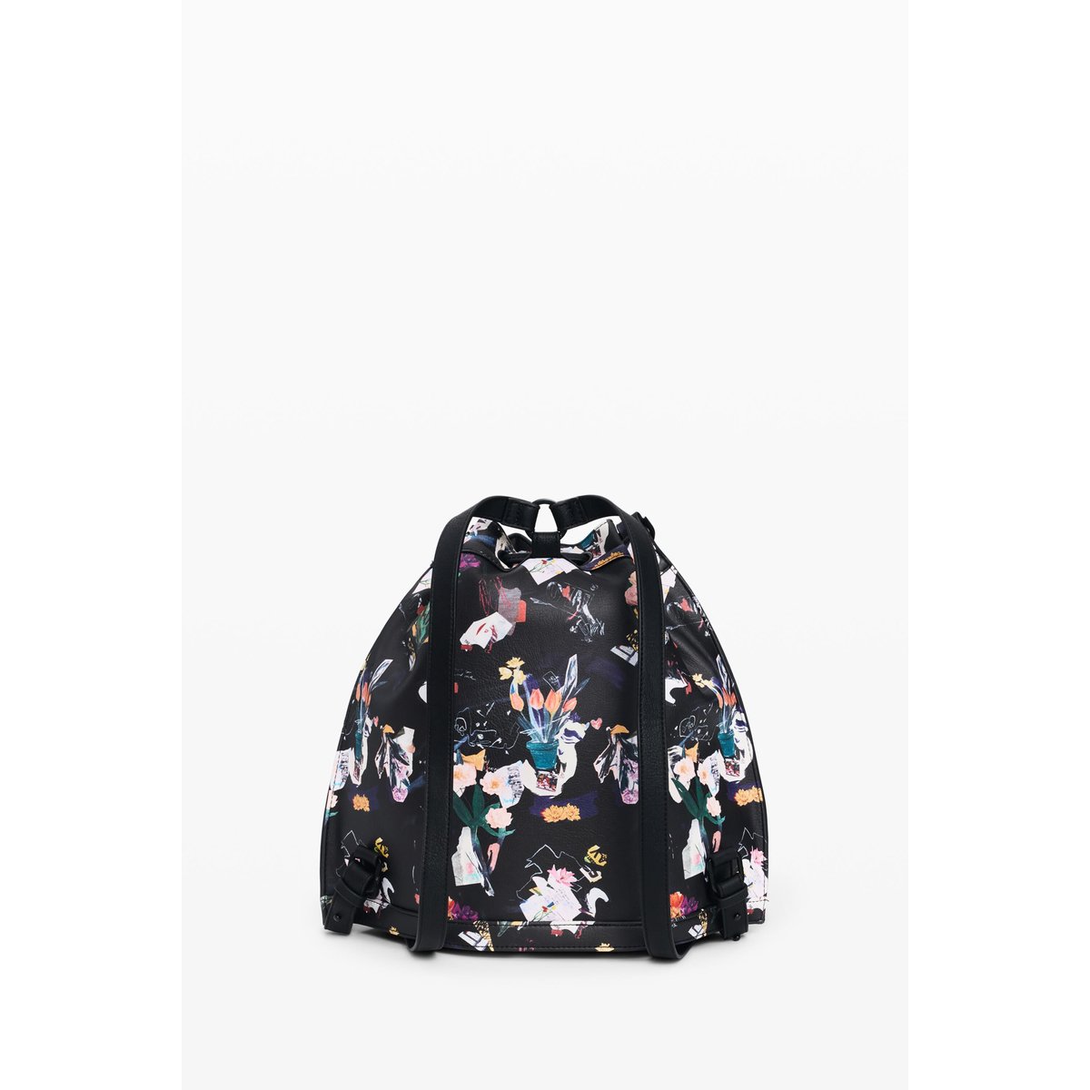 Sac à dos moyen tressé fleurs noir, DESIGUAL