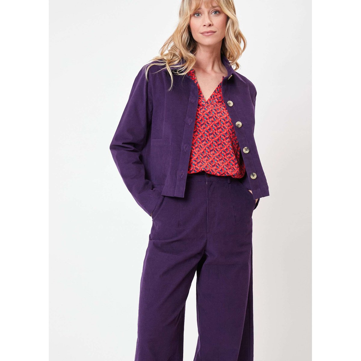 Veste courte en velours côtelé ALI violet foncé, PRINCESSE NOMADE
