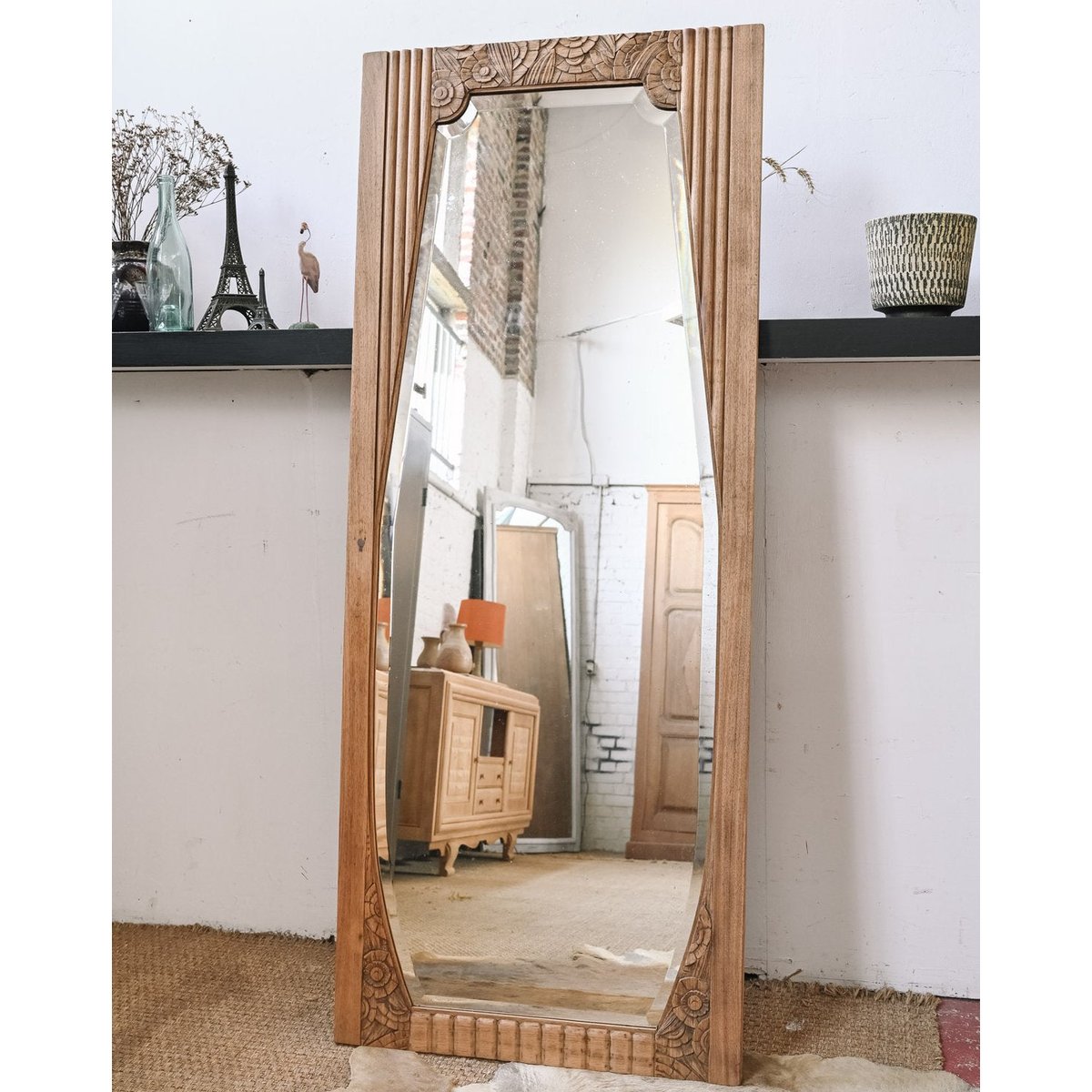 Grand miroir Art Déco en bois Georges N°1450 - Bon état bois foncé, DEBONGOUT