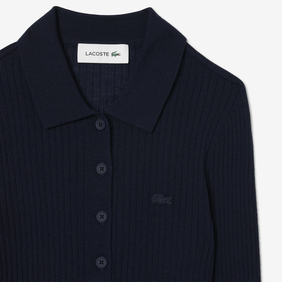 Buttoned Polo Jumper with Long Sleeves navy, LACOSTE