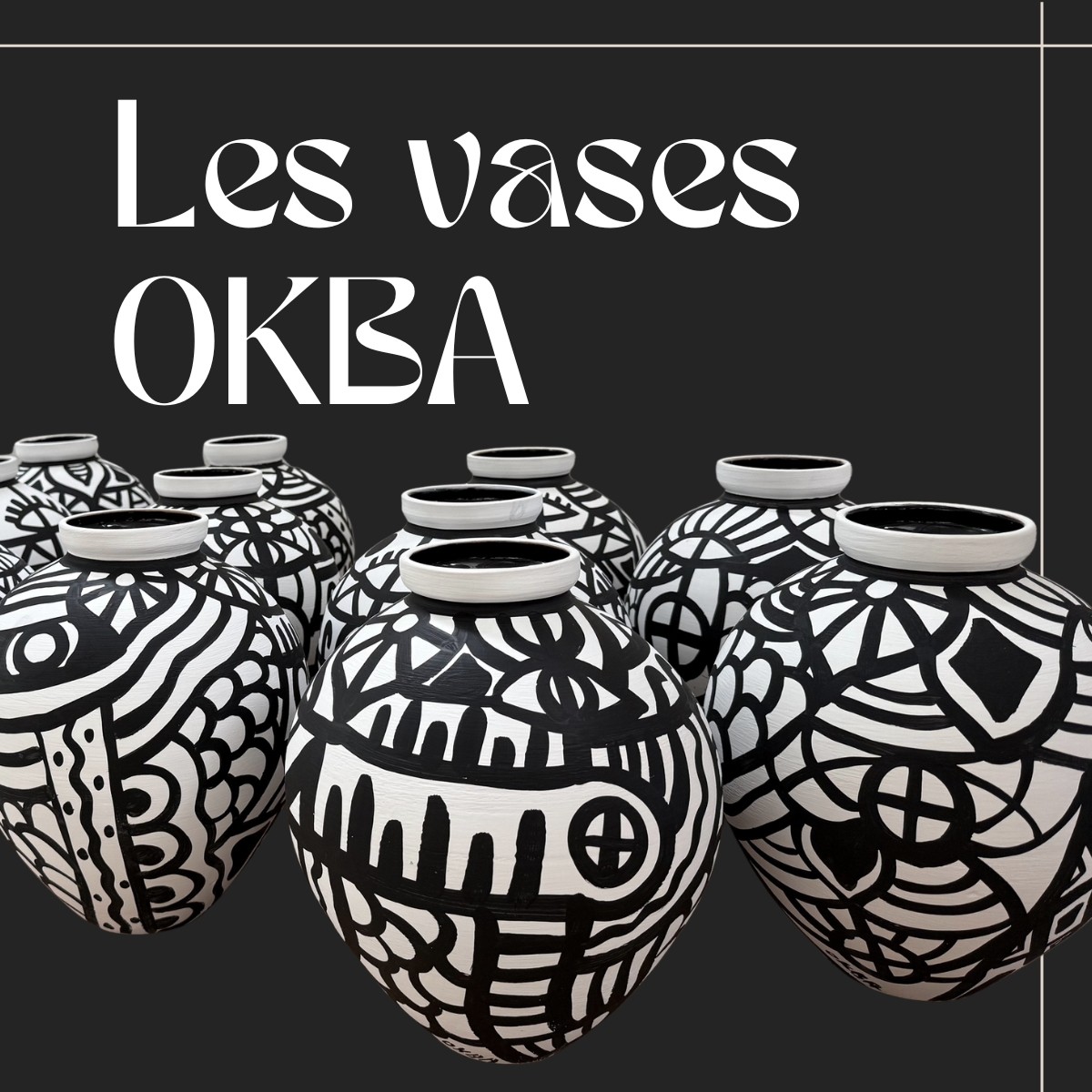 Vase en terre cuite décoré à la main, OKBA noir, GERARD LAMY